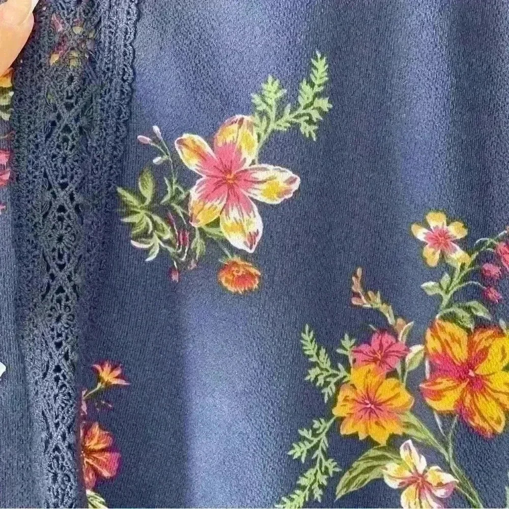 NO BOUNDARIES WOMENS NAVY FLORAL LONG SLEEVE OPEN FRONT CARDIGAN SIZE L (11-13) - Picture 4 of 11